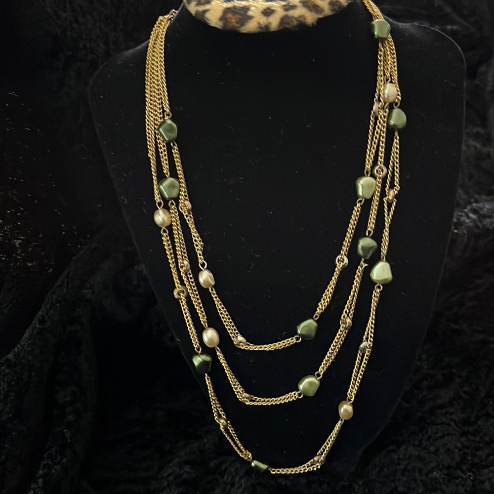 Three Strand Gold and Pearl Necklace